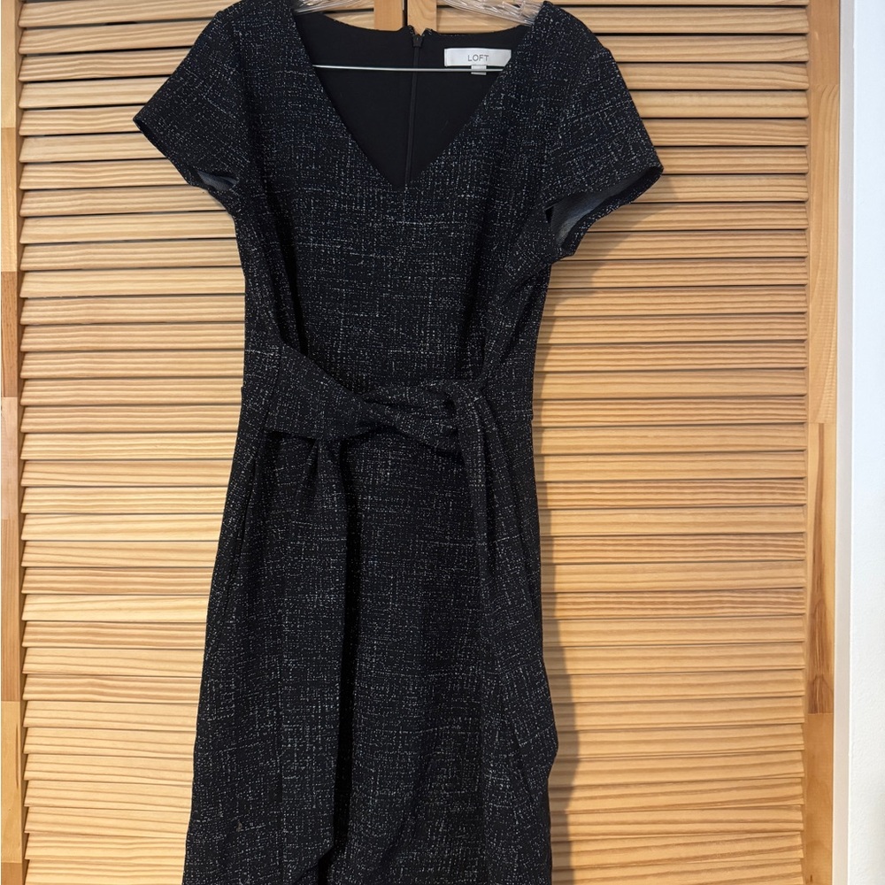 LOFT Black Tweed Midi Dress